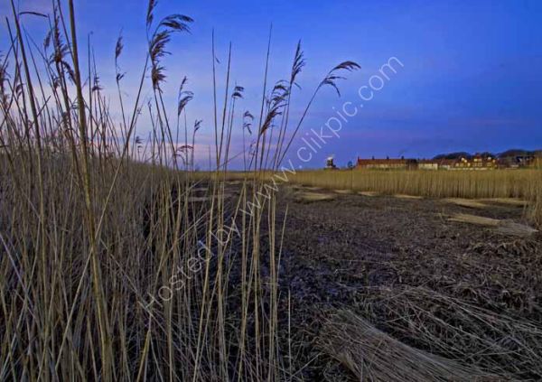 Reed cutting at Cley at dusk